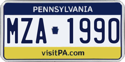 PA license plate MZA1990