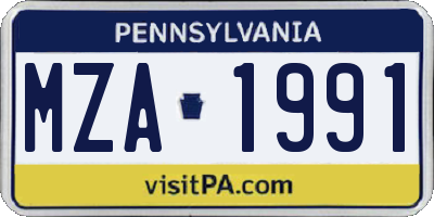 PA license plate MZA1991