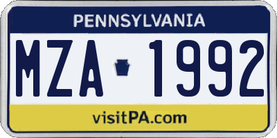 PA license plate MZA1992