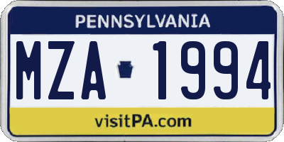 PA license plate MZA1994