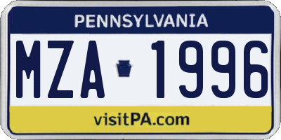 PA license plate MZA1996