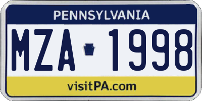 PA license plate MZA1998