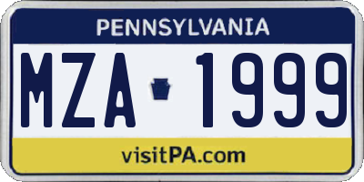 PA license plate MZA1999