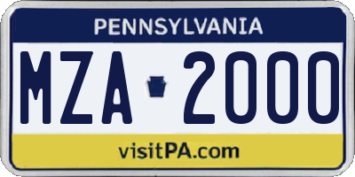 PA license plate MZA2000