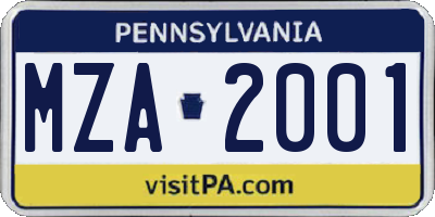 PA license plate MZA2001