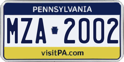 PA license plate MZA2002