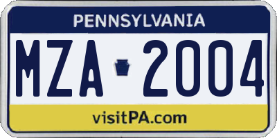 PA license plate MZA2004