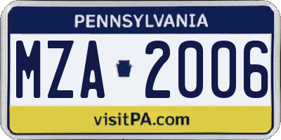 PA license plate MZA2006