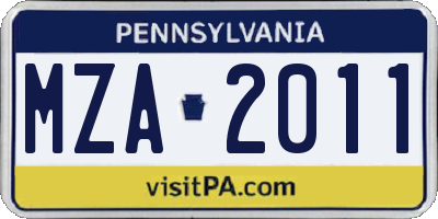 PA license plate MZA2011