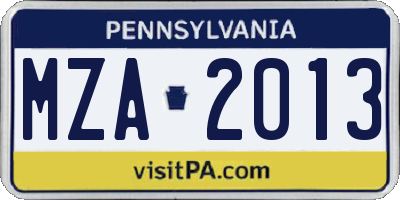 PA license plate MZA2013