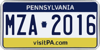 PA license plate MZA2016