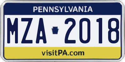 PA license plate MZA2018