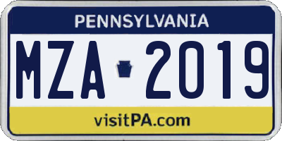 PA license plate MZA2019