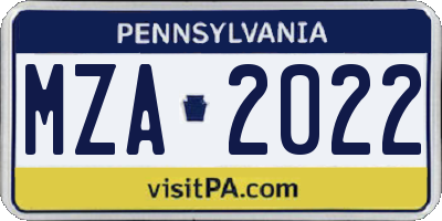 PA license plate MZA2022