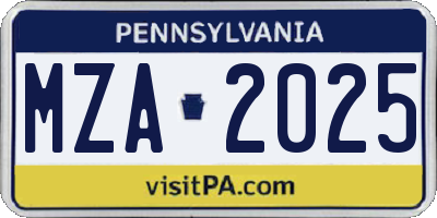 PA license plate MZA2025