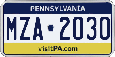 PA license plate MZA2030