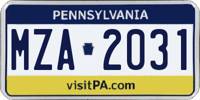 PA license plate MZA2031
