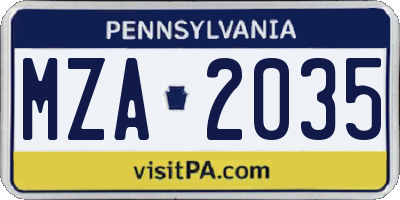 PA license plate MZA2035