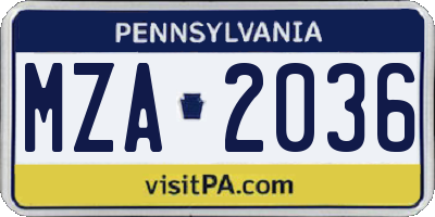 PA license plate MZA2036