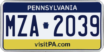 PA license plate MZA2039
