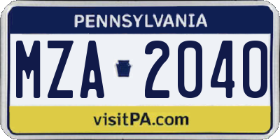PA license plate MZA2040