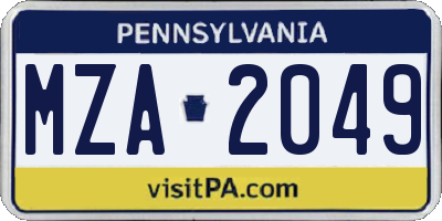 PA license plate MZA2049