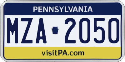 PA license plate MZA2050