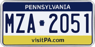 PA license plate MZA2051