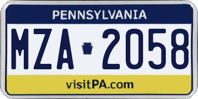 PA license plate MZA2058