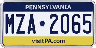 PA license plate MZA2065