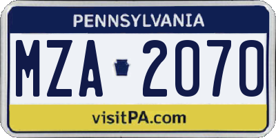 PA license plate MZA2070