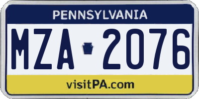 PA license plate MZA2076