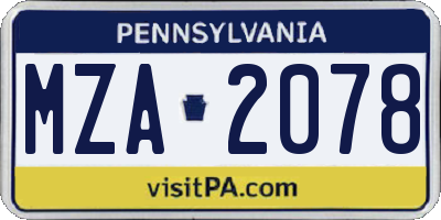 PA license plate MZA2078