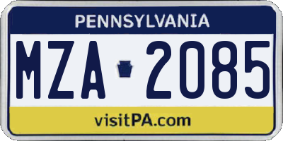 PA license plate MZA2085