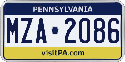 PA license plate MZA2086