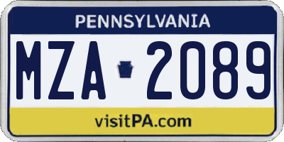 PA license plate MZA2089