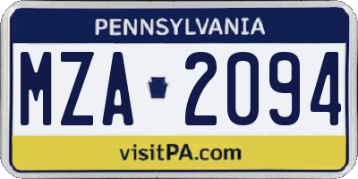 PA license plate MZA2094