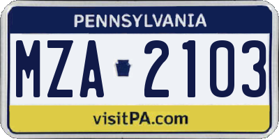 PA license plate MZA2103
