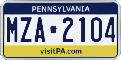 PA license plate MZA2104