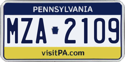 PA license plate MZA2109