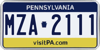 PA license plate MZA2111