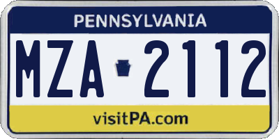PA license plate MZA2112