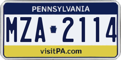 PA license plate MZA2114