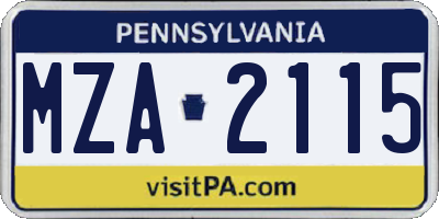 PA license plate MZA2115