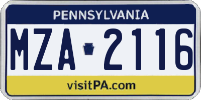 PA license plate MZA2116