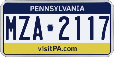 PA license plate MZA2117