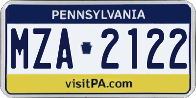 PA license plate MZA2122