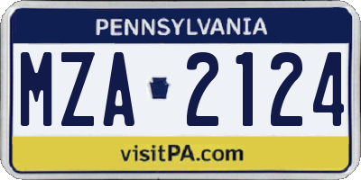 PA license plate MZA2124