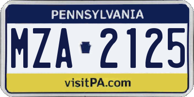 PA license plate MZA2125