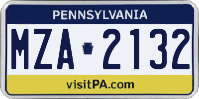 PA license plate MZA2132